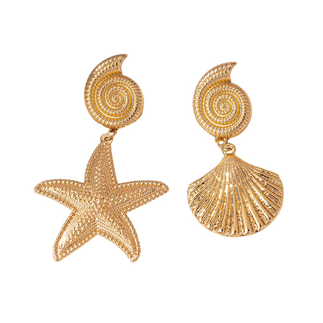 Gold Metallic Starfish Shell Earrings