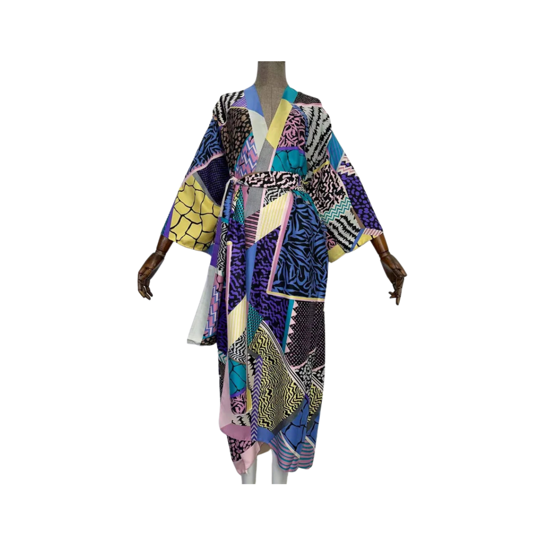 Vibrant Maxi Kimono Cardigan with Belt - WINI
