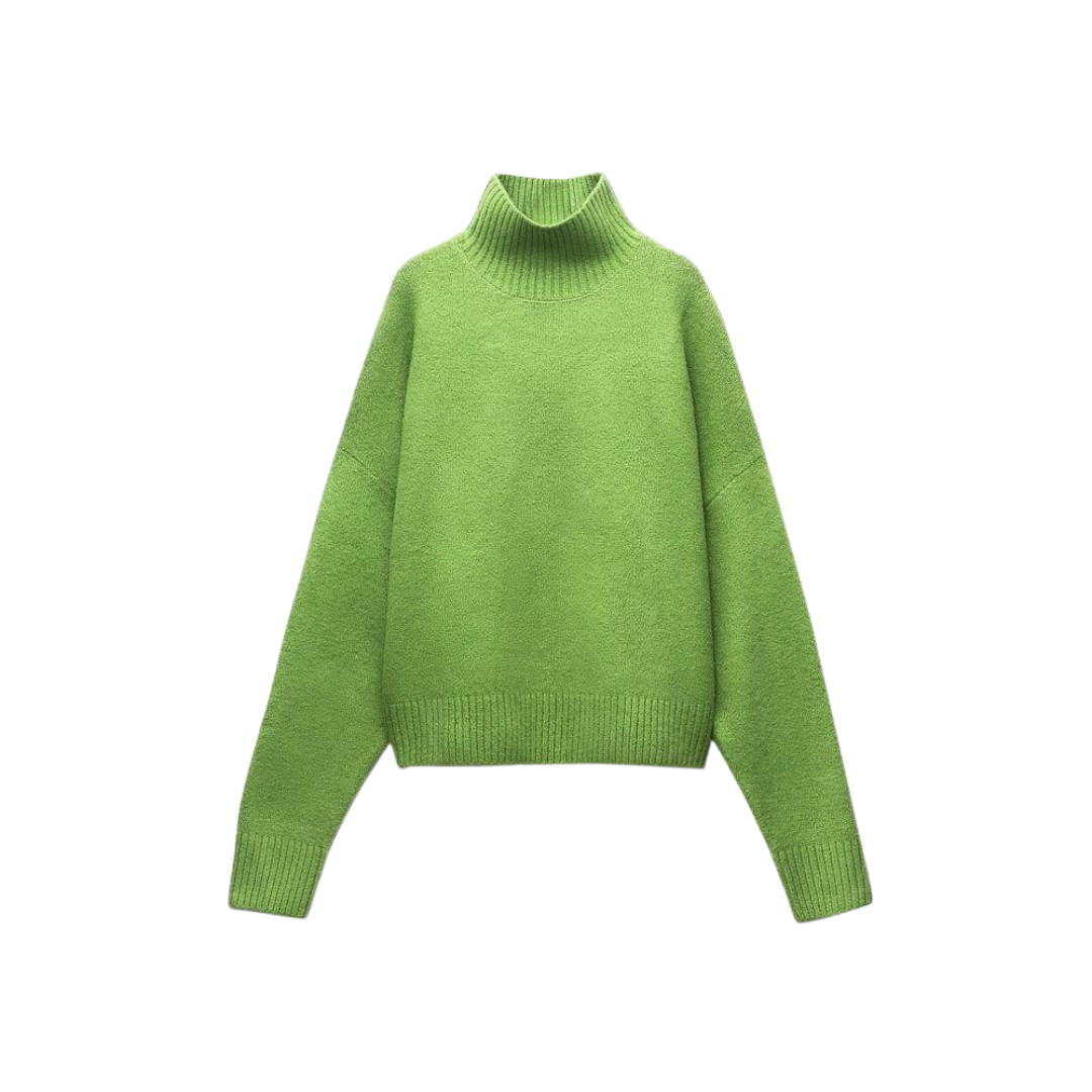 Casual Solid Green Knitted Loose Sweater