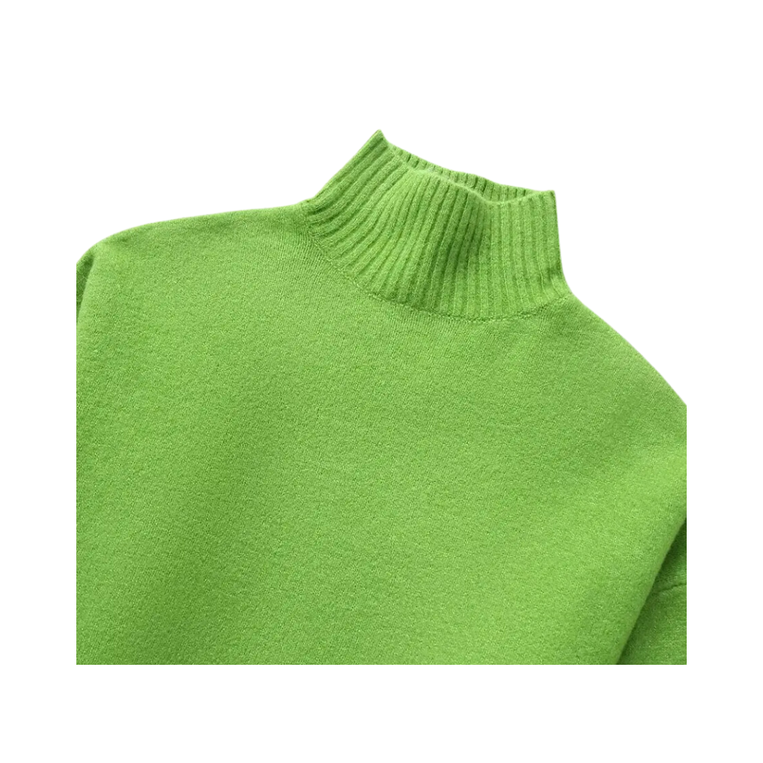 Casual Solid Green Knitted Loose Sweater