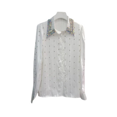 Full-Body Beaded Lapel Long Sleeve Top