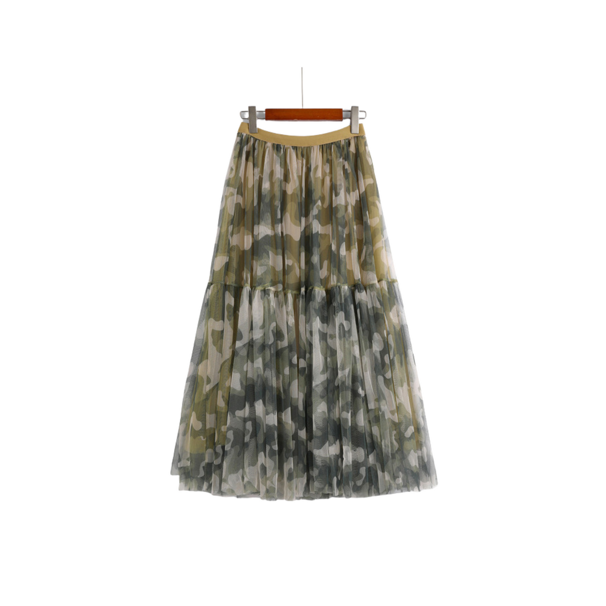 Camouflage High Waist Mesh Midi Skirt