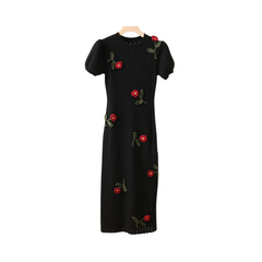 Pre Order:  Black Floral Knitted Midi Dress