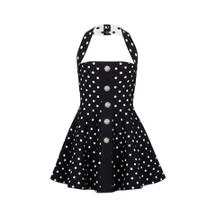 Casual Polka Dot Jacquard Halterneck Dress