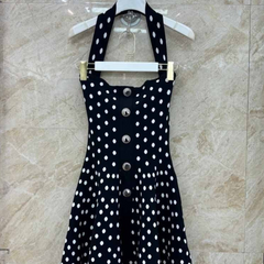 Casual Polka Dot Jacquard Halterneck Dress