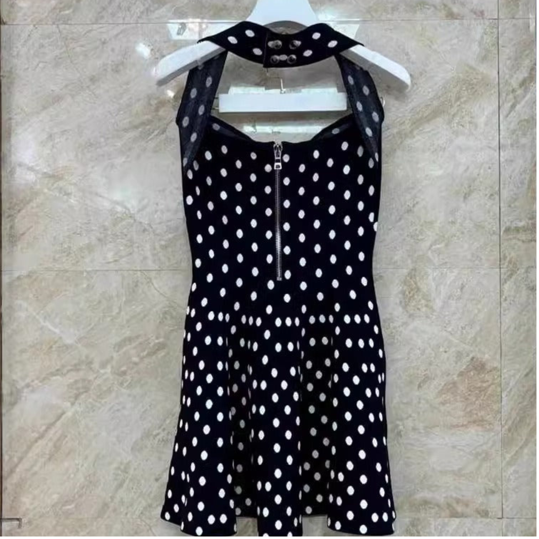 Casual Polka Dot Jacquard Halterneck Dress