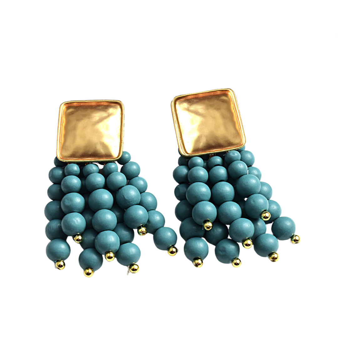 Metal Wood Beads Tassel Earrings