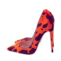 Orange Cow Printed Flock Pointed-Toe Shoes