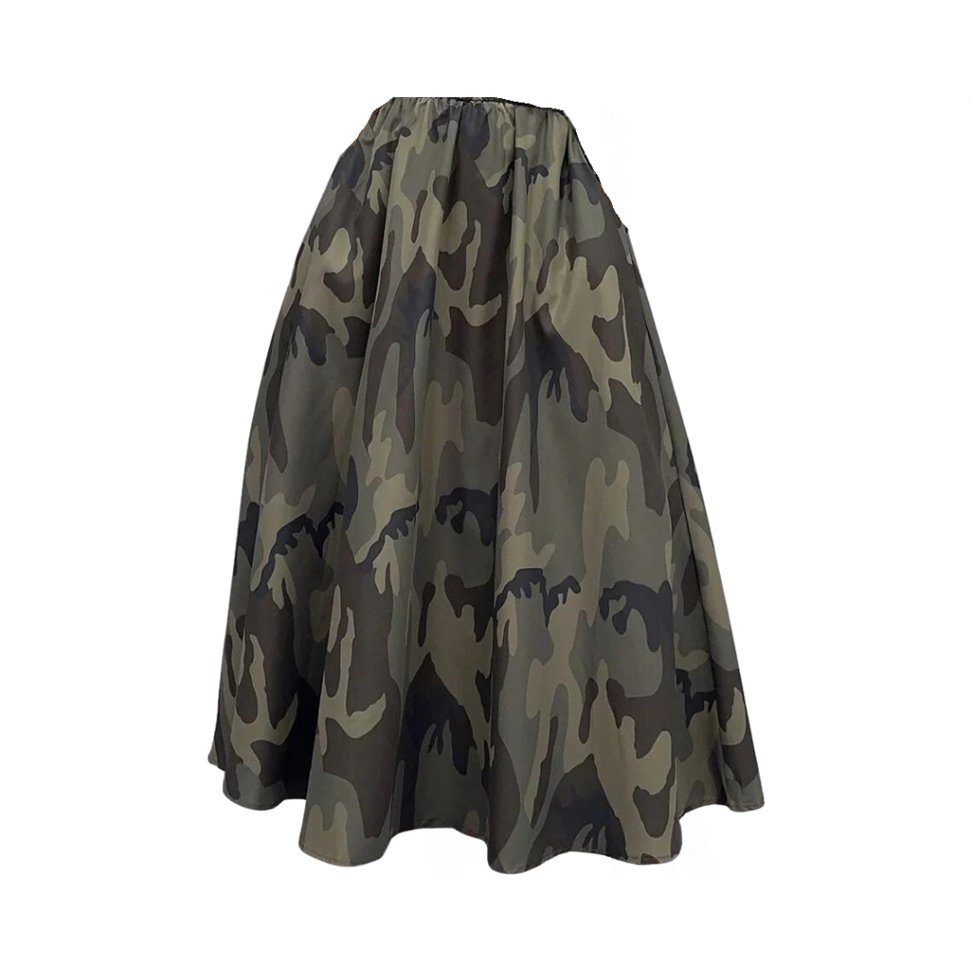 Camouflage A-Line High Waisted Maxi Skirt