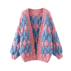 Oversized Knitted Lantern Sleeve Thick Cardigan