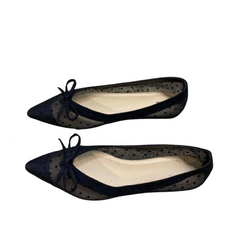 Pre Order:  Bow Pointed Toe Polka Dot Flat Shoes