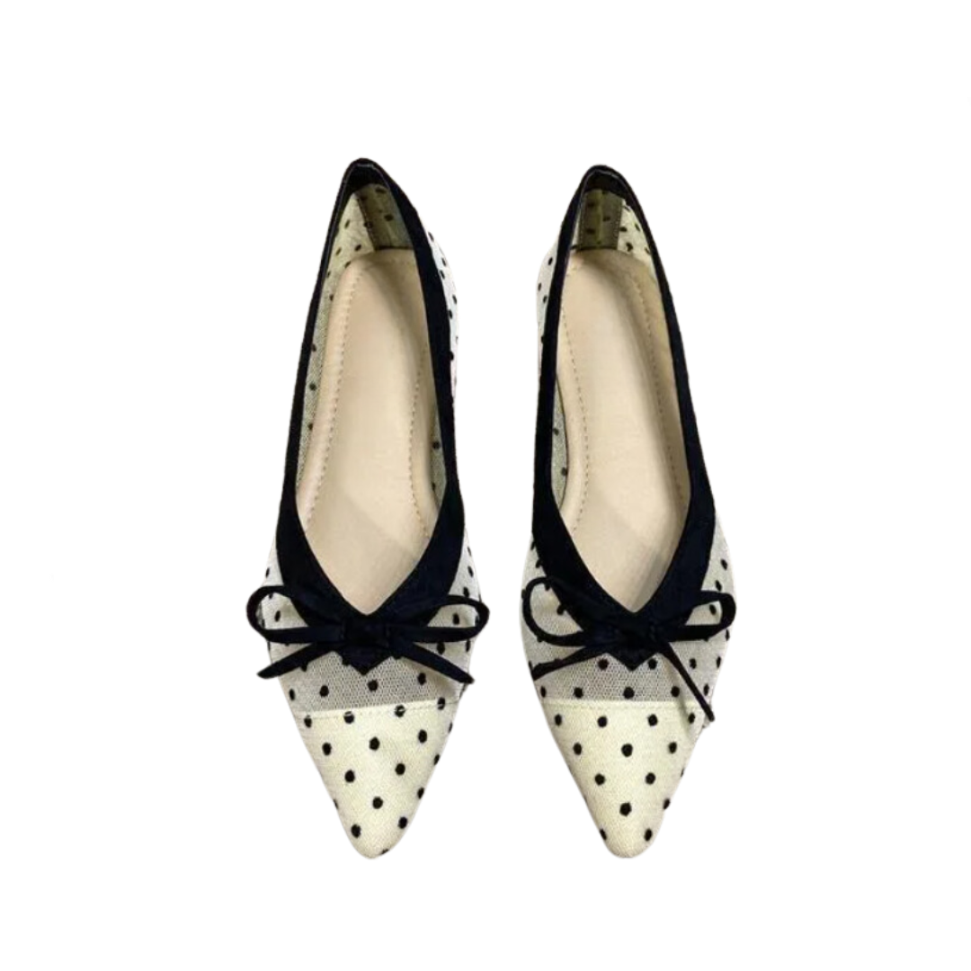 Pre Order:  Bow Pointed Toe Polka Dot Flat Shoes