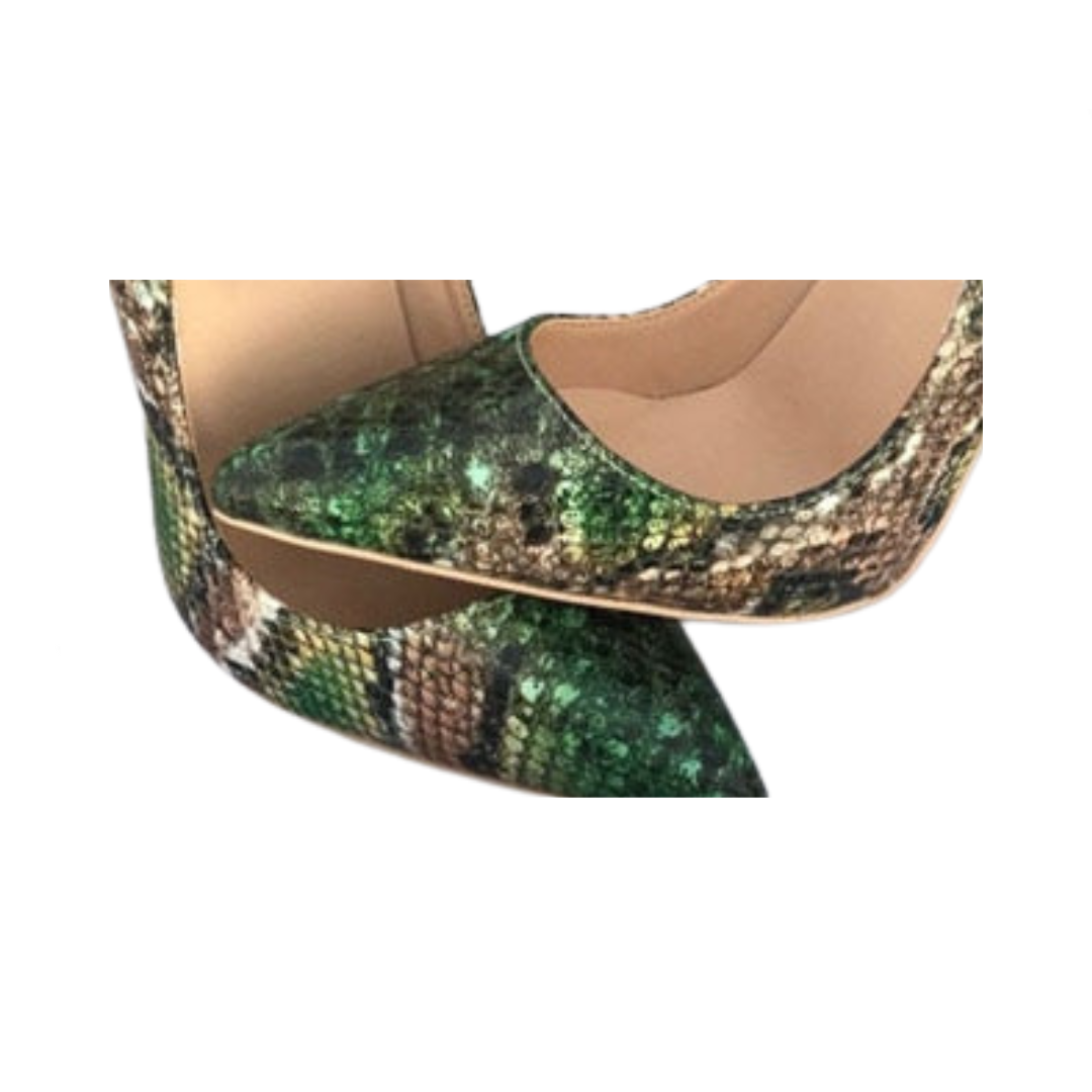 Green Snake Pattern Stiletto Pumps