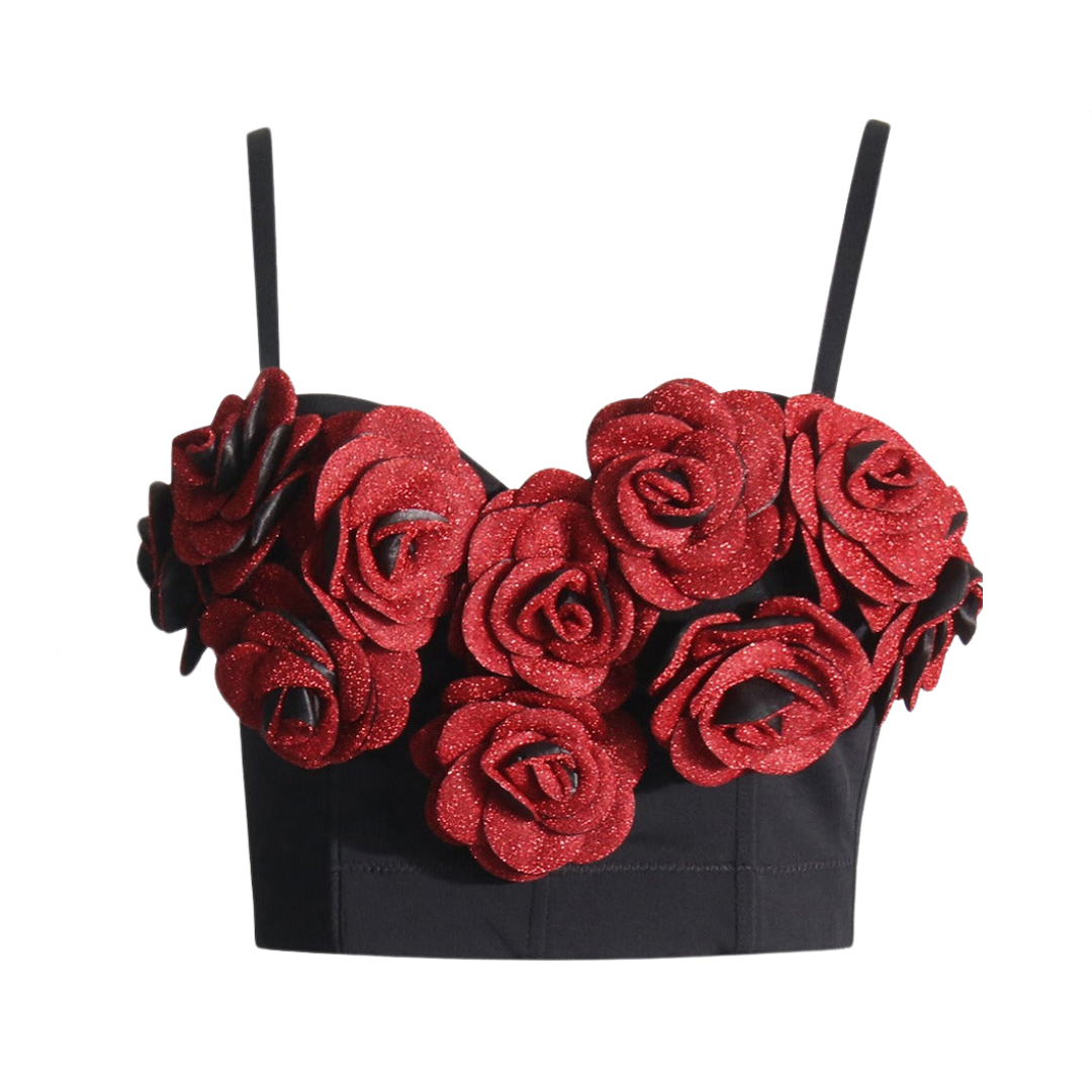 3D Rose Blossom Cropped Corset Tank