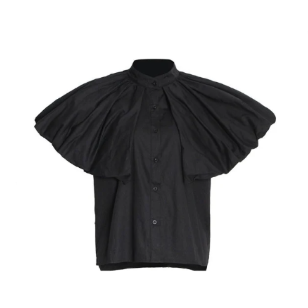 Pleated Sleeve Loose Solid Casual Shirt