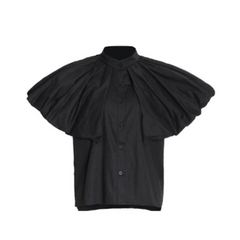 Pleated Sleeve Loose Solid Casual Shirt