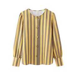 Striped Round Neck Satin Long Sleeve Shirt