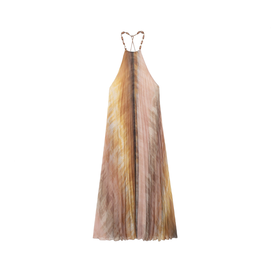 Tie Dye Halter Neck Pleated Dress