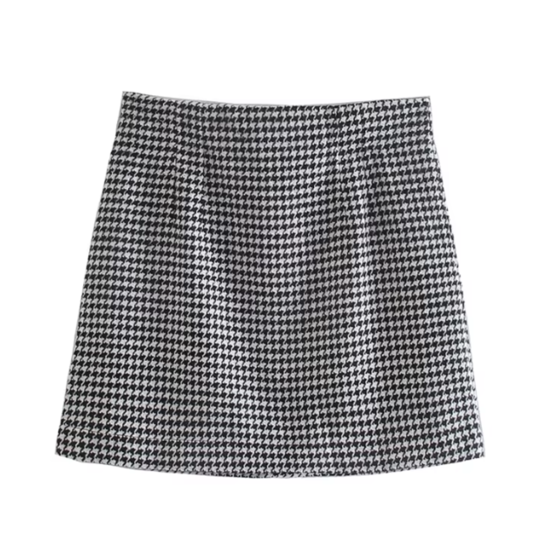 Houndstooth Print Slim Mini Skirt