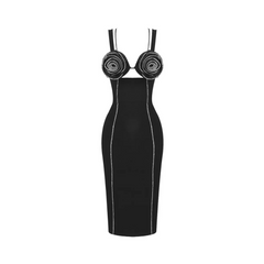 Elegant Floral Bust Bandage Midi Dress