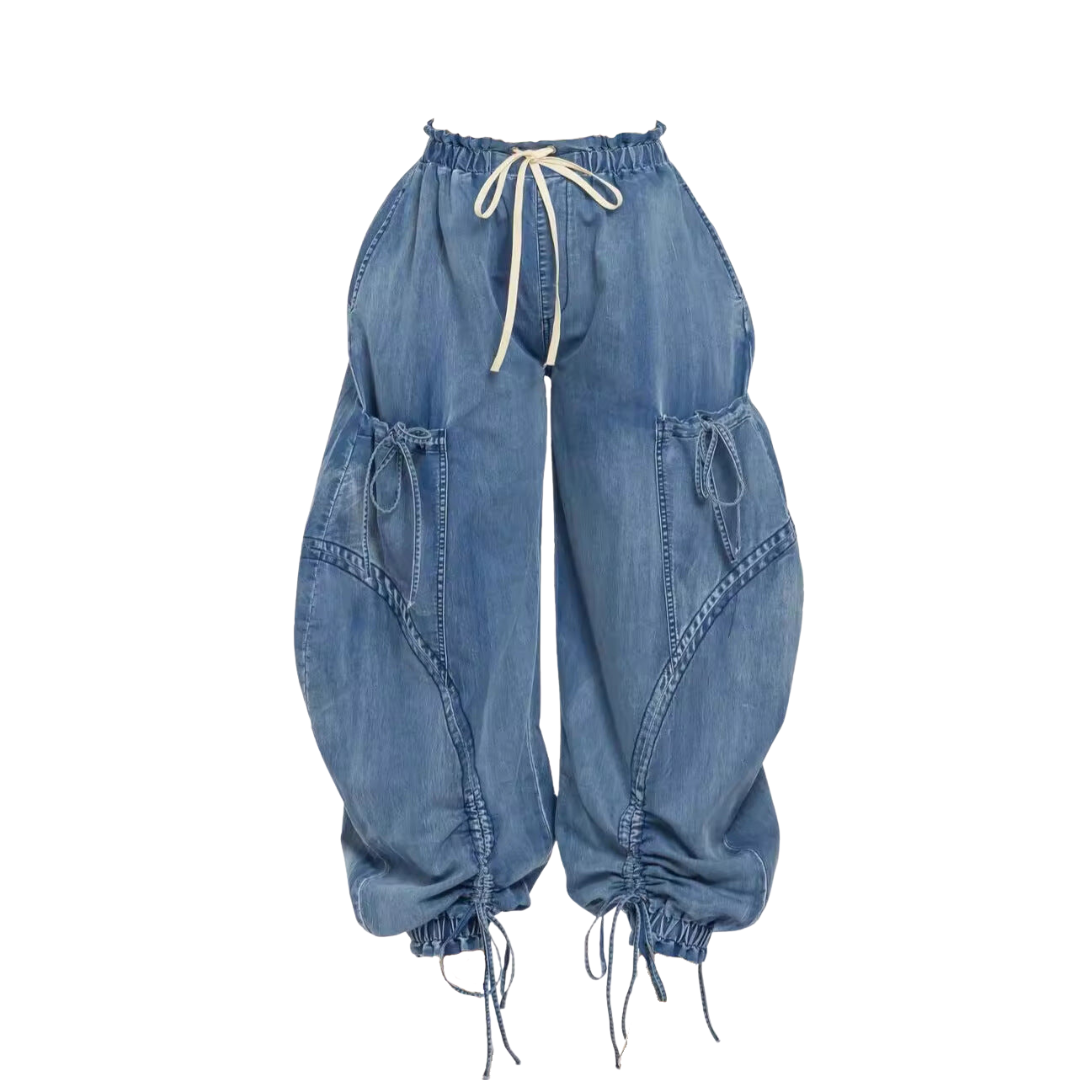 Pre Order:  Balloon Elastic Waistband Denim Jeans