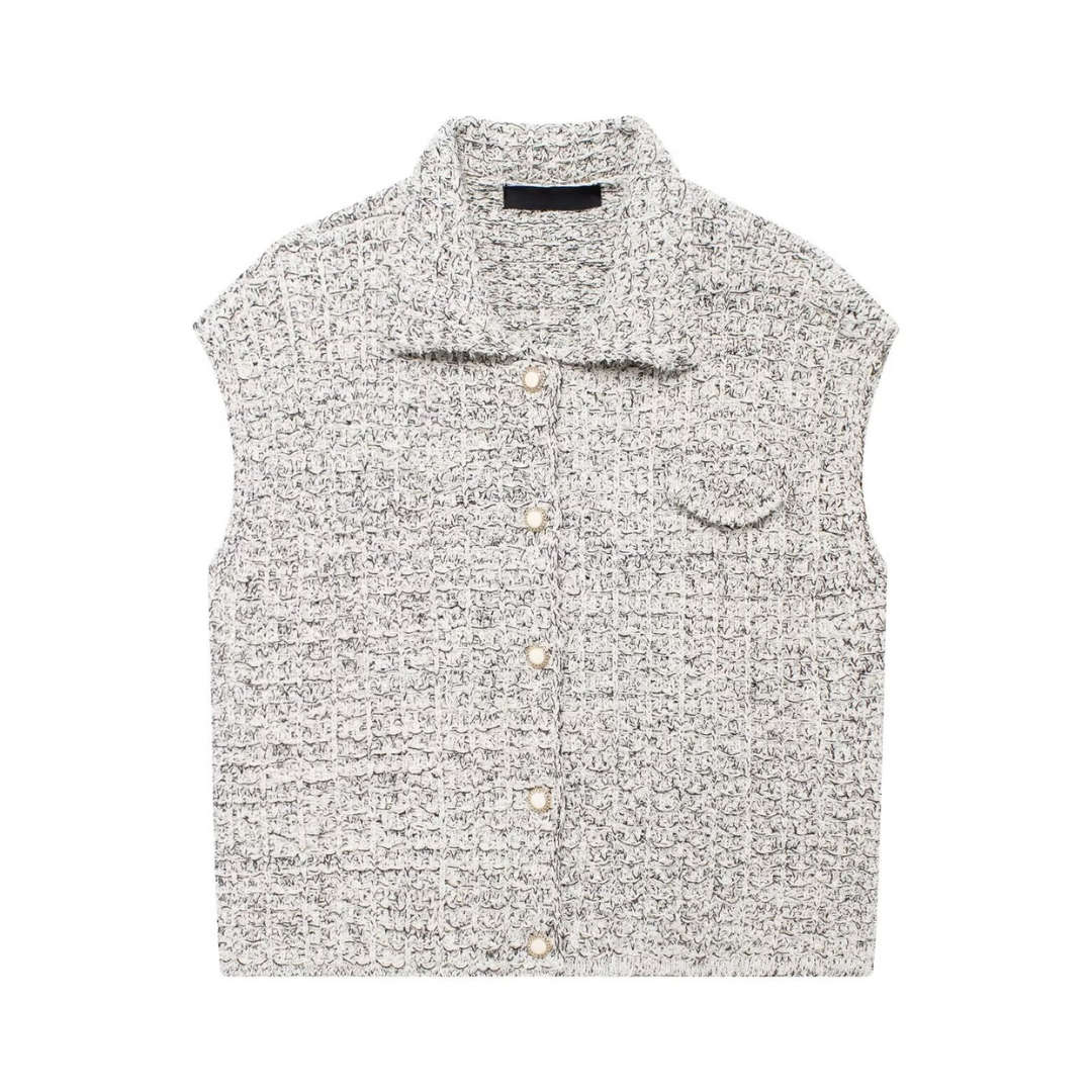 Metallic Grey Textured Knit Vest