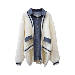 Denim Contrast Color Block Cardigan