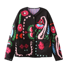 Vintage Floral Front Pockets Padded Coat