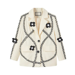 Rope 3D Flower Collar White Blazer