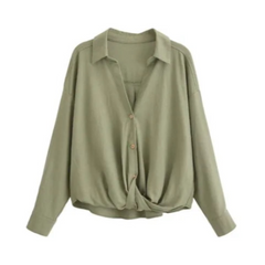 Minimalist Army Green Twisted Button Down Shirt