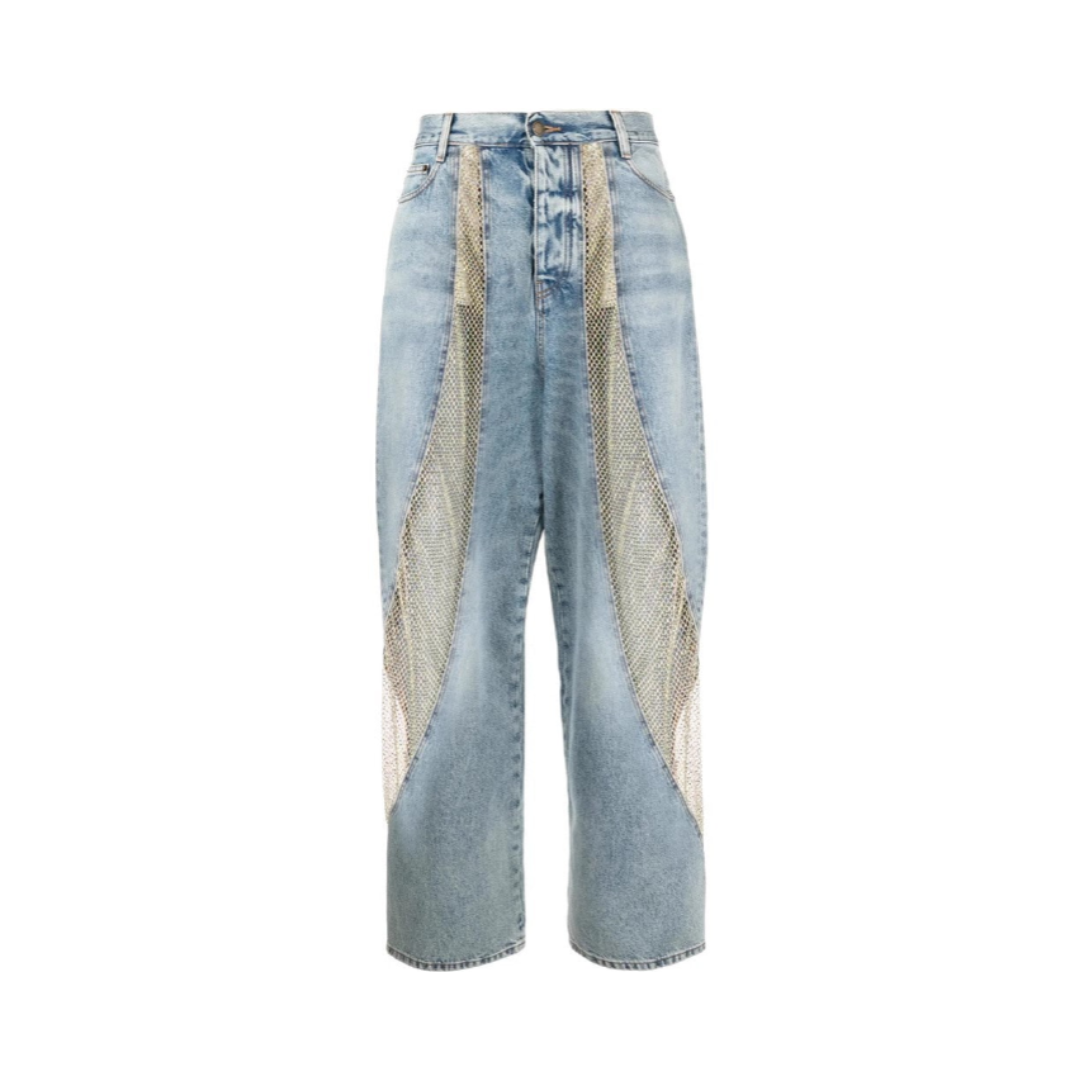 Hollow Out Sheer High Waisted Denim Pants