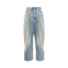 Hollow Out Sheer High Waisted Denim Pants