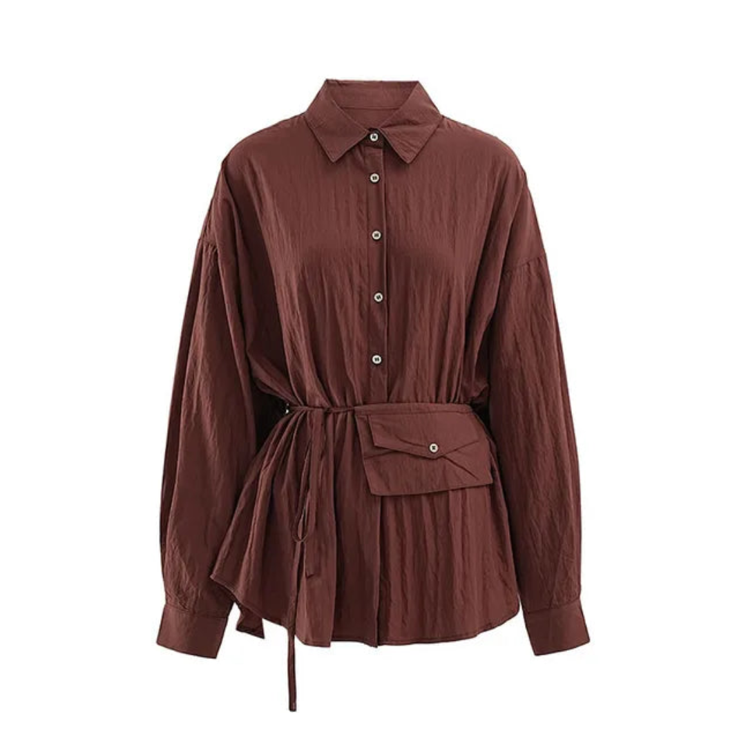 Waist Bag Tie Loose Button Up Blouse