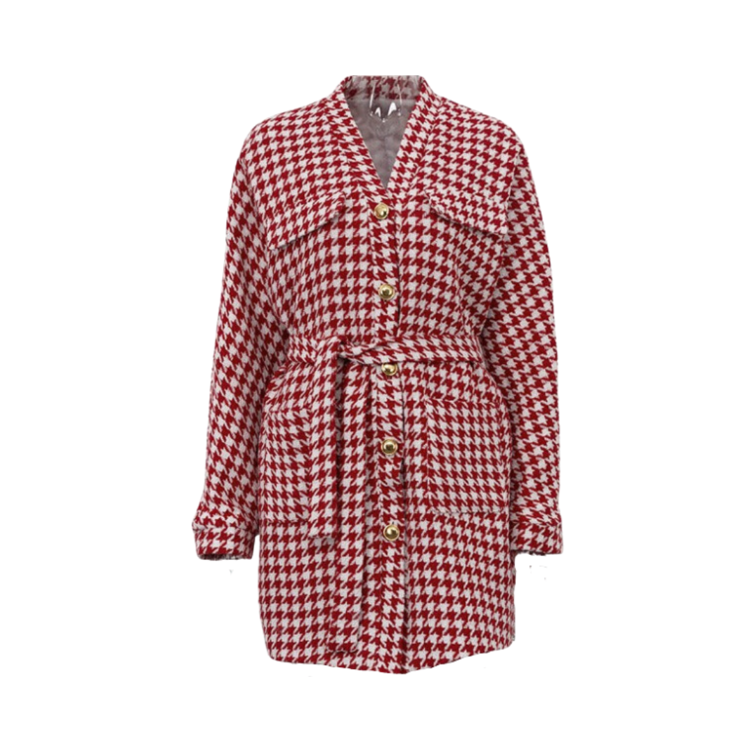 Houndstooth Long Sleeve Jacket + Mini Skirt Set