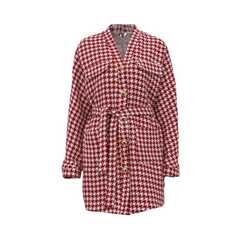 Houndstooth Long Sleeve Jacket + Mini Skirt Set