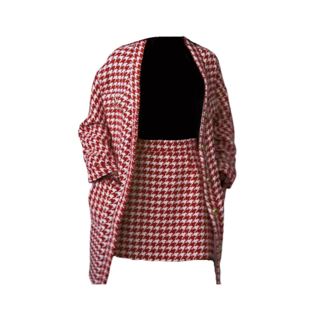 Houndstooth Long Sleeve Jacket + Mini Skirt Set