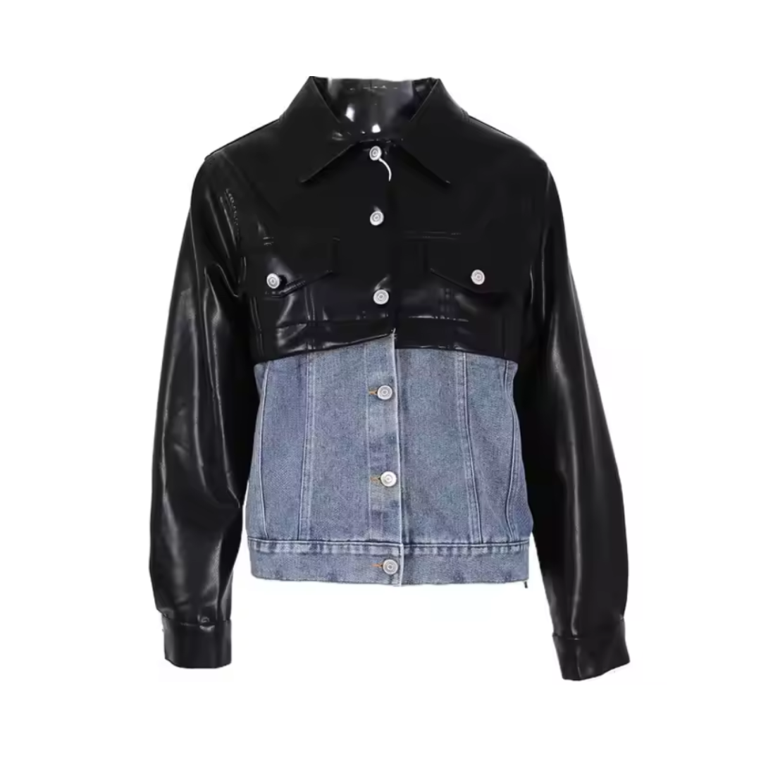 Detachable Denim Cropped Leather Jacket