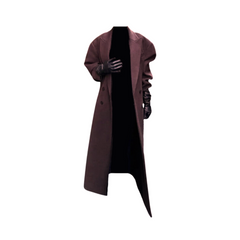 Long Padded Shoulder Lapel Coat