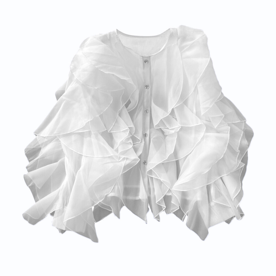 Ruffled Long Sleeve Loose Casual Blouse Top