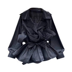 Solid V-Neck Pleated Long Sleeve Top