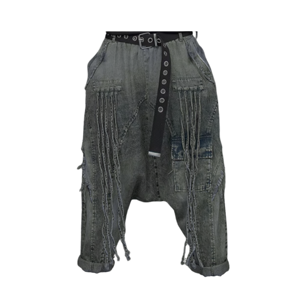 Loose High Elastic Waist Wide Leg Denim Pants
