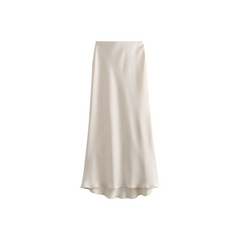 High Waisted Silk Satin Midi Skirt