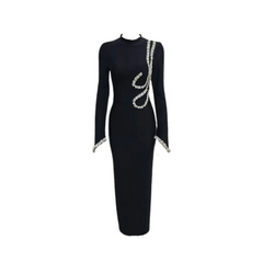 Black Long Sleeve Crystal Bandage Dress