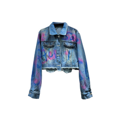 Diamond Embellished Loose Denim Short Jacket