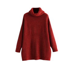 Turtle Neck Solid Knitted Long Sleeves Dress Sweater