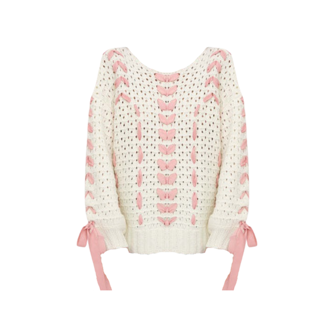 Lacey Ribbon Hollow Knitted Sweater