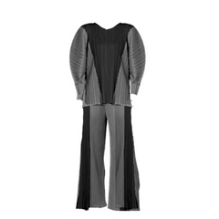 Bold Contrast Pleated Batwing Two-Piece Set