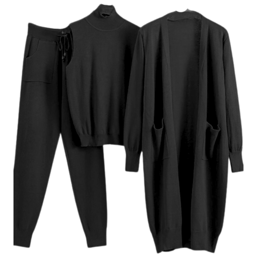 Three-Piece Wool Blend Loungewear Set