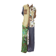 Vintage Multi Print Button-Up Shirt and Pants Set