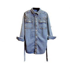 Casual Rivet Ripped Denim Jacket